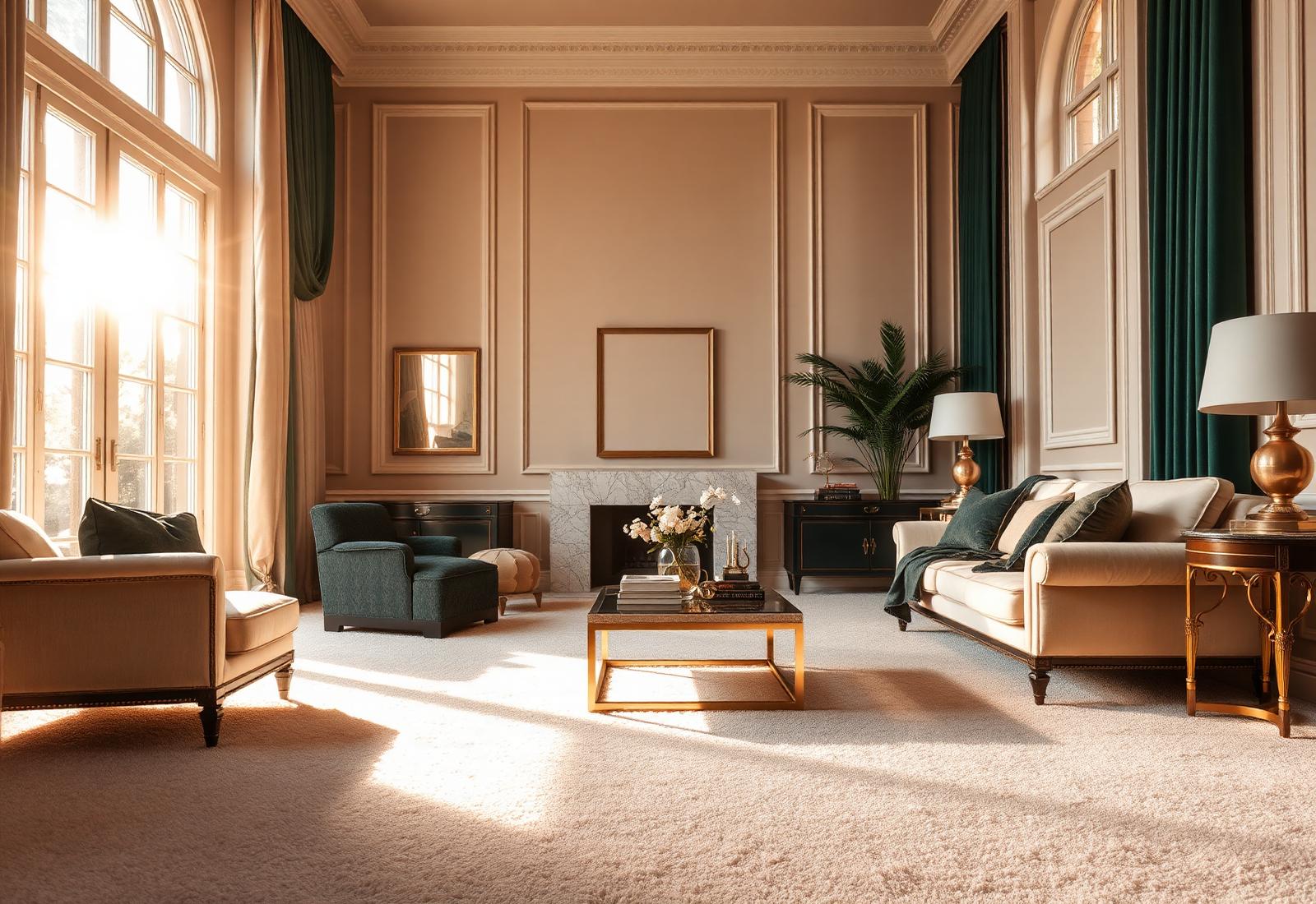 Luxurious living room with pristine carpet